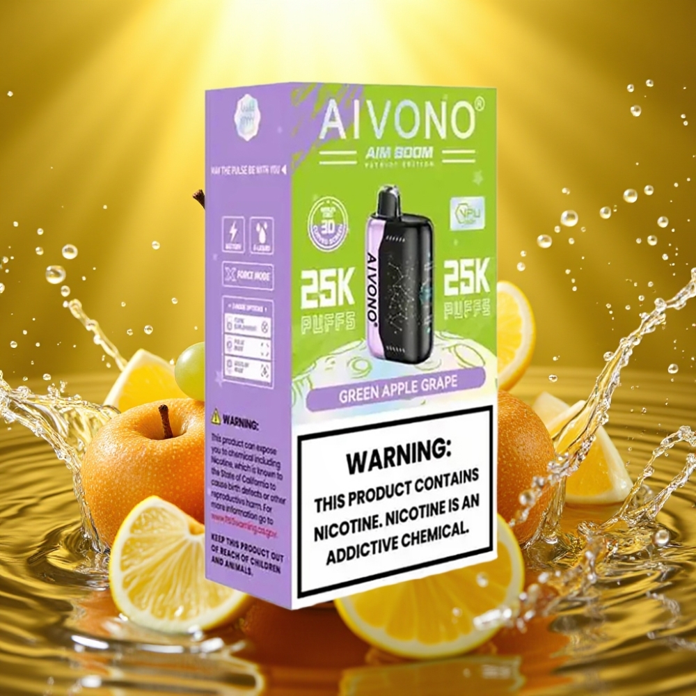Aivono AIM BOOM 25000 Puffs 0-5% Nic 28ml 650mAh 1.2ohm Type-C Maçã Verde Uva