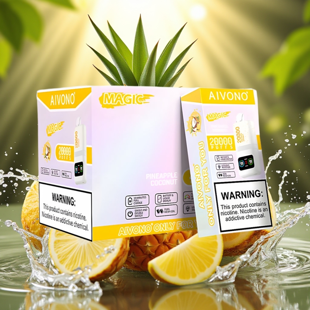 Aivono AIM MAGIC 20000 Puffs 0-5% Nic 26ml Dual Mesh LCD Type-C 600mAh 10 Sabores Abacaxi Coco