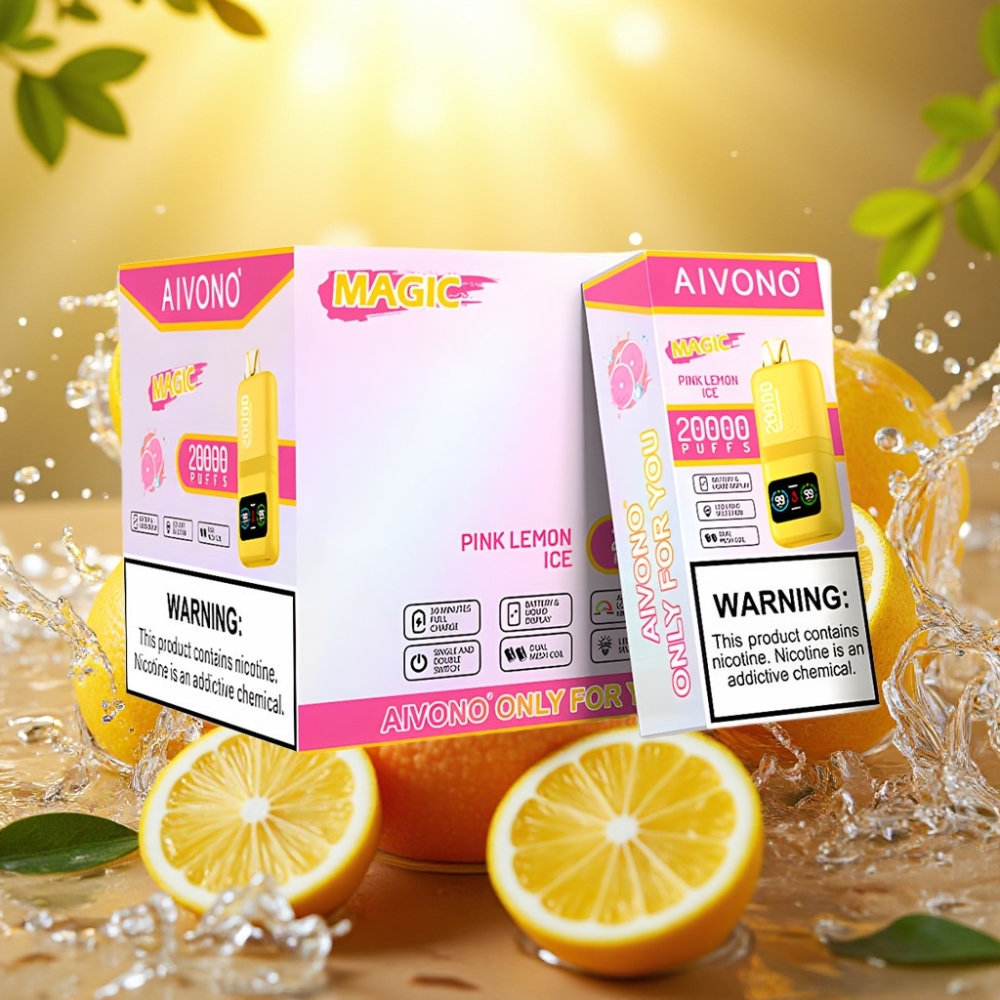 Aivono AIM MAGIC 20000 Puffs 26ml LCD Tipo-C Recarregável Limão Rosa Gelo