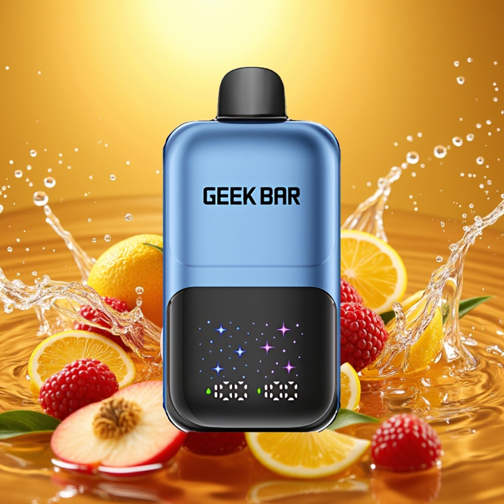 GEEK BAR 2GO Série Two 50000 Puffs Tela Grande Tanque Duplo 20ml 5% Nic Sal Ajustável Pêssego & Frutas Vermelhas