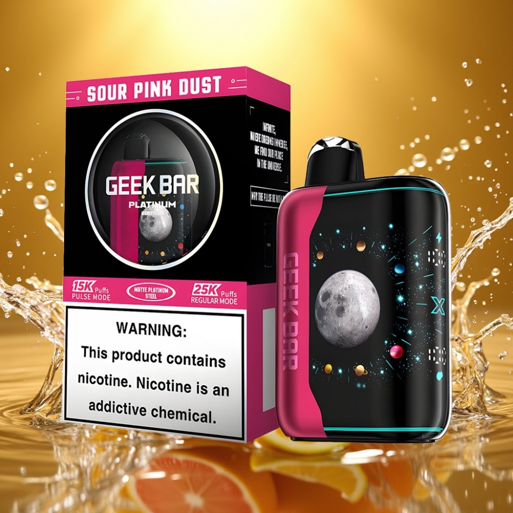 GEEK BAR Platinum Edition 25000 Puffs 20mL Pó Rosa Azedo Tela 3D Carregamento USB-C