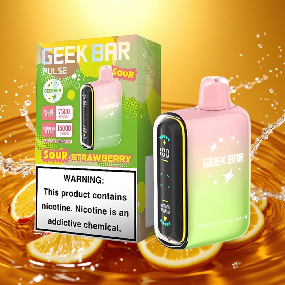 Geek Bar Pulse 15000 Puffs Edição Azeda 16ML 5% Nicotina Fluxo de Ar Ajustável 650mAh USB-C