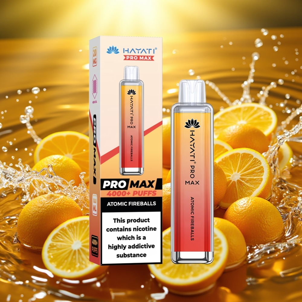 Hayati Pro Max 4000 Puffs Disposable Vape Bola de Fogo Atômica Recarregável LED 1400mAh