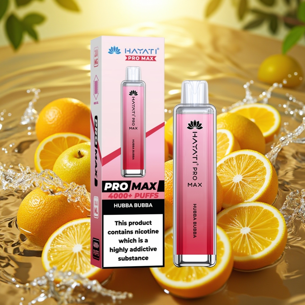 Hayati Pro Max 4000 Puffs Disposable Vape Chiclete Hubba Bubba Recarregável LED Crystal TPD