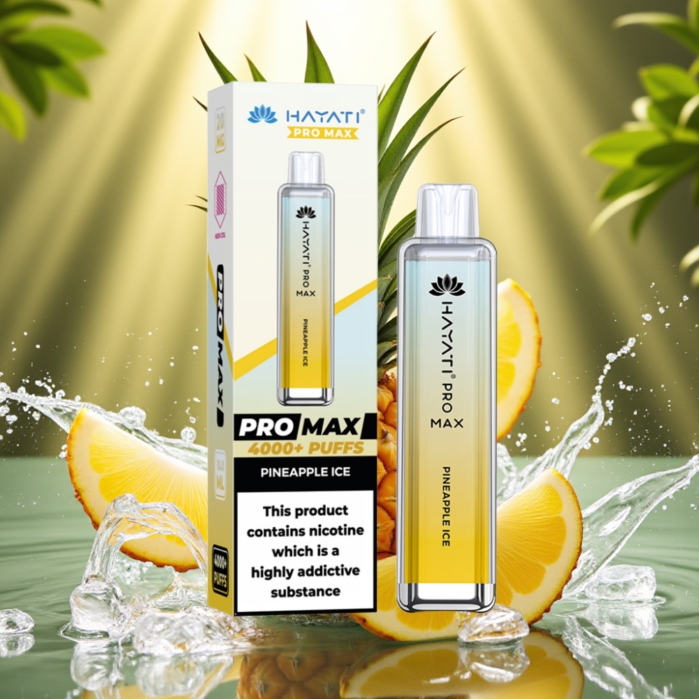 Hayati Pro Max 4000 Puffs Disposable Vape Gelo de Abacaxi Recarregável LED 2ml/10ml 1400mAh