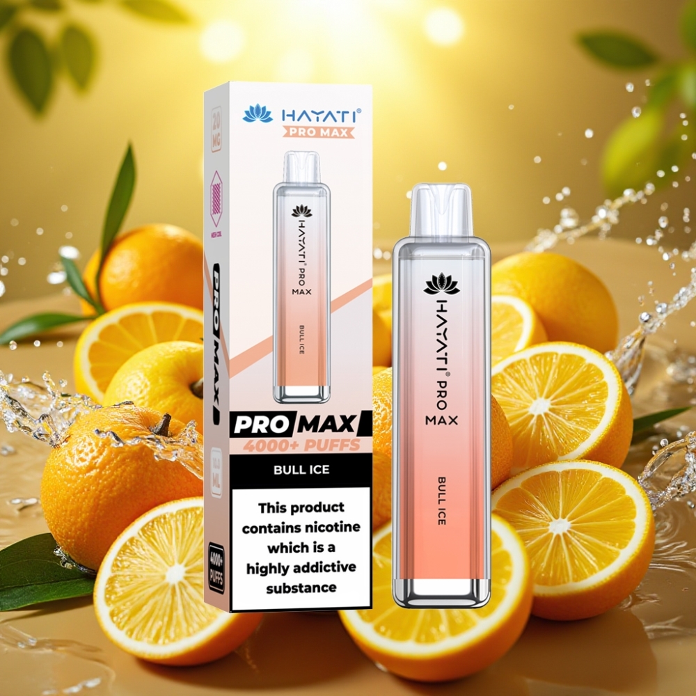 Hayati Pro Max 4000 Puffs Disposable Vape Gelo de Touro Recarregável LED Crystal TPD