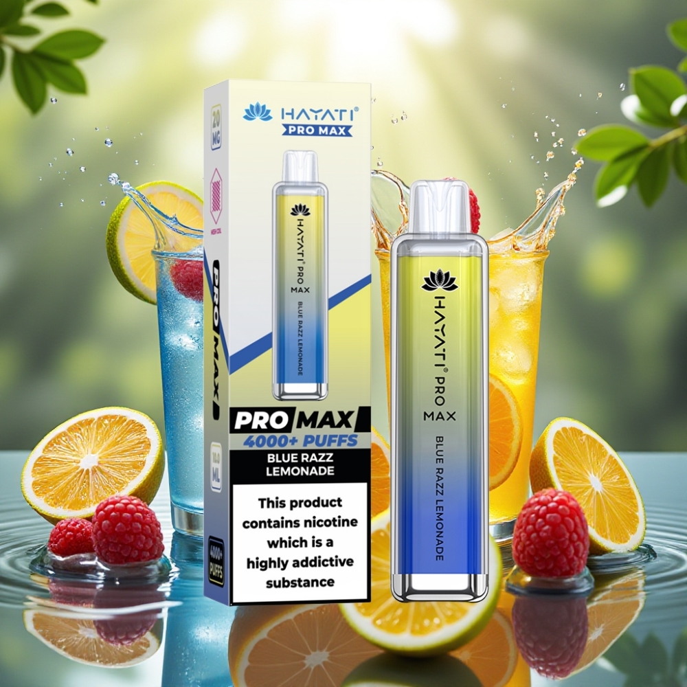 Hayati Pro Max 4000 Puffs Disposable Vape Limão Framboesa Azul Recarregável LED Crystal