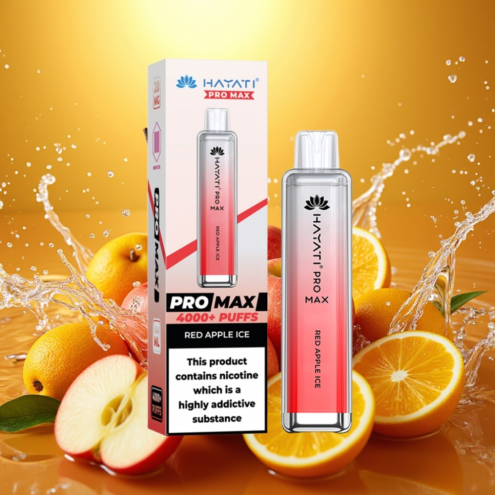 Hayati Pro Max 4000 Puffs Disposable Vape Maçã Vermelha Gelo Recarregável LED 2ml/10ml TPD