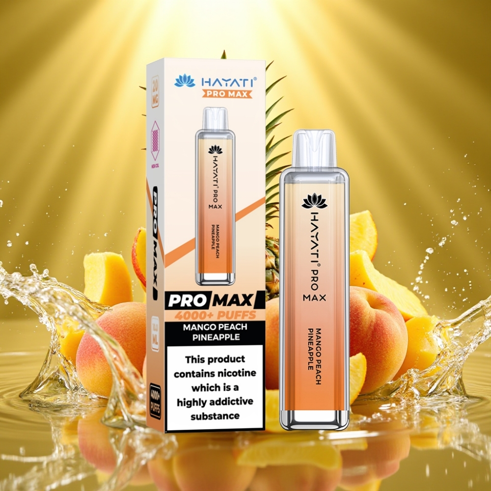 Hayati Pro Max 4000 Puffs Disposable Vape Manga Pêssego Abacaxi Recarregável LED Crystal 2ml/10ml