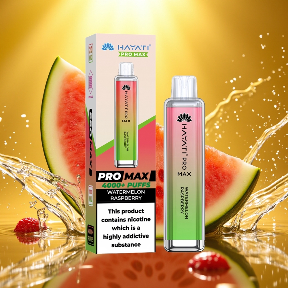Hayati Pro Max 4000 Puffs Disposable Vape Melancia Framboesa Recarregável LED Crystal