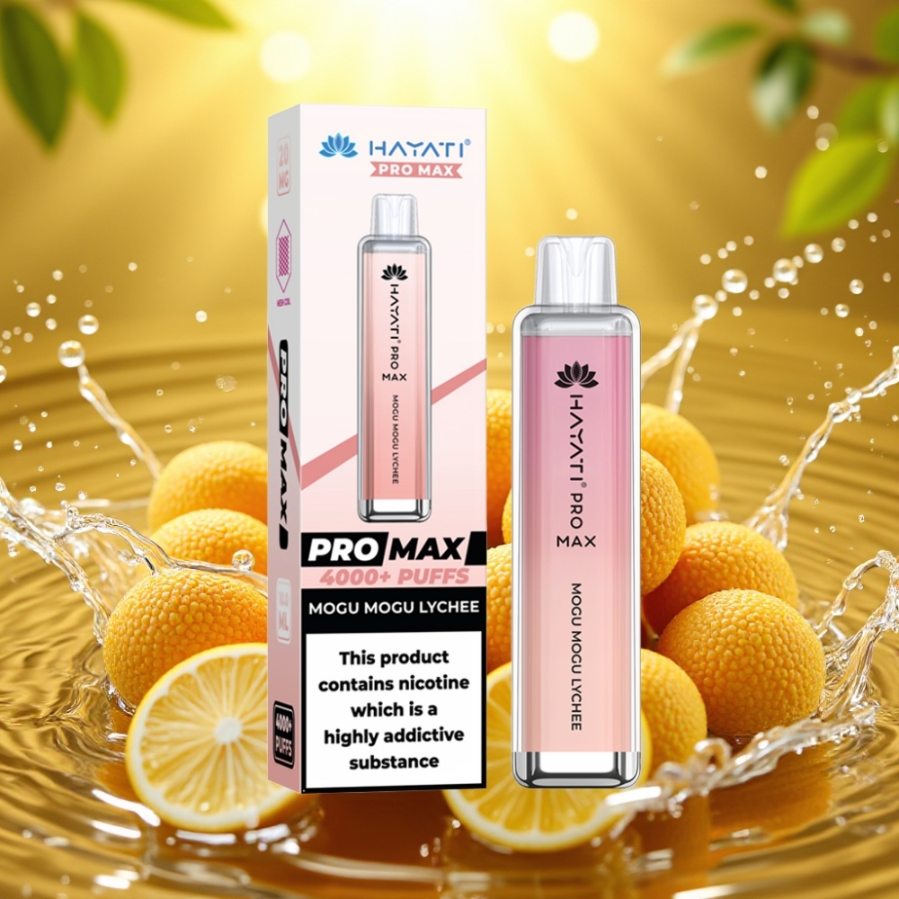 Hayati Pro Max 4000 Puffs Disposable Vape Mogu Mogu Lichia Recarregável LED Crystal 2ml/10ml 2%/5% Nicotina