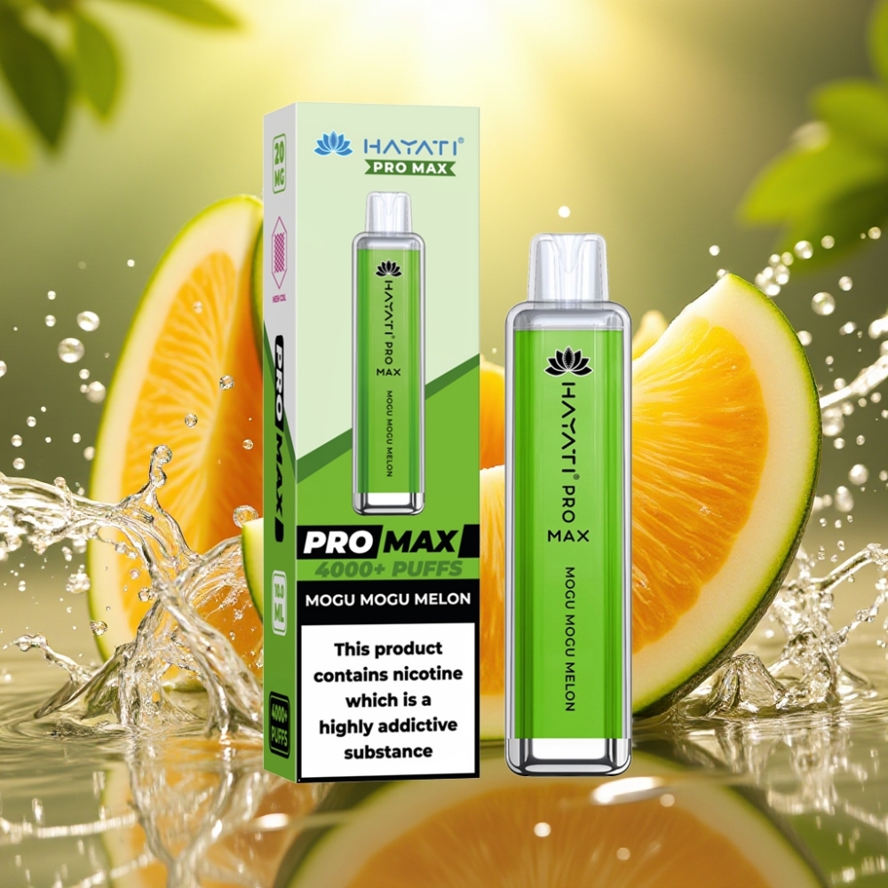 Hayati Pro Max 4000 Puffs Disposable Vape Mogu Mogu Melão Recarregável LED Crystal