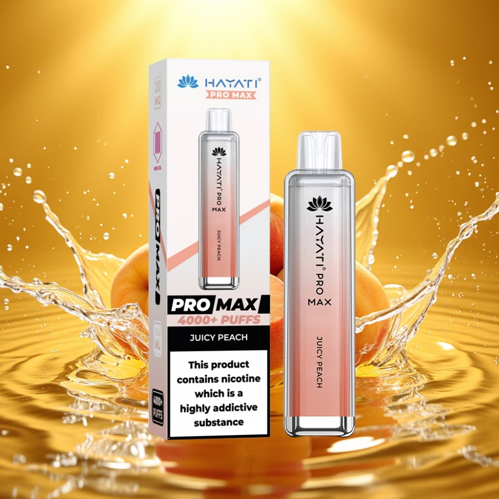 Hayati Pro Max 4000 Puffs Disposable Vape Pêssego Suculento Recarregável LED 1400mAh