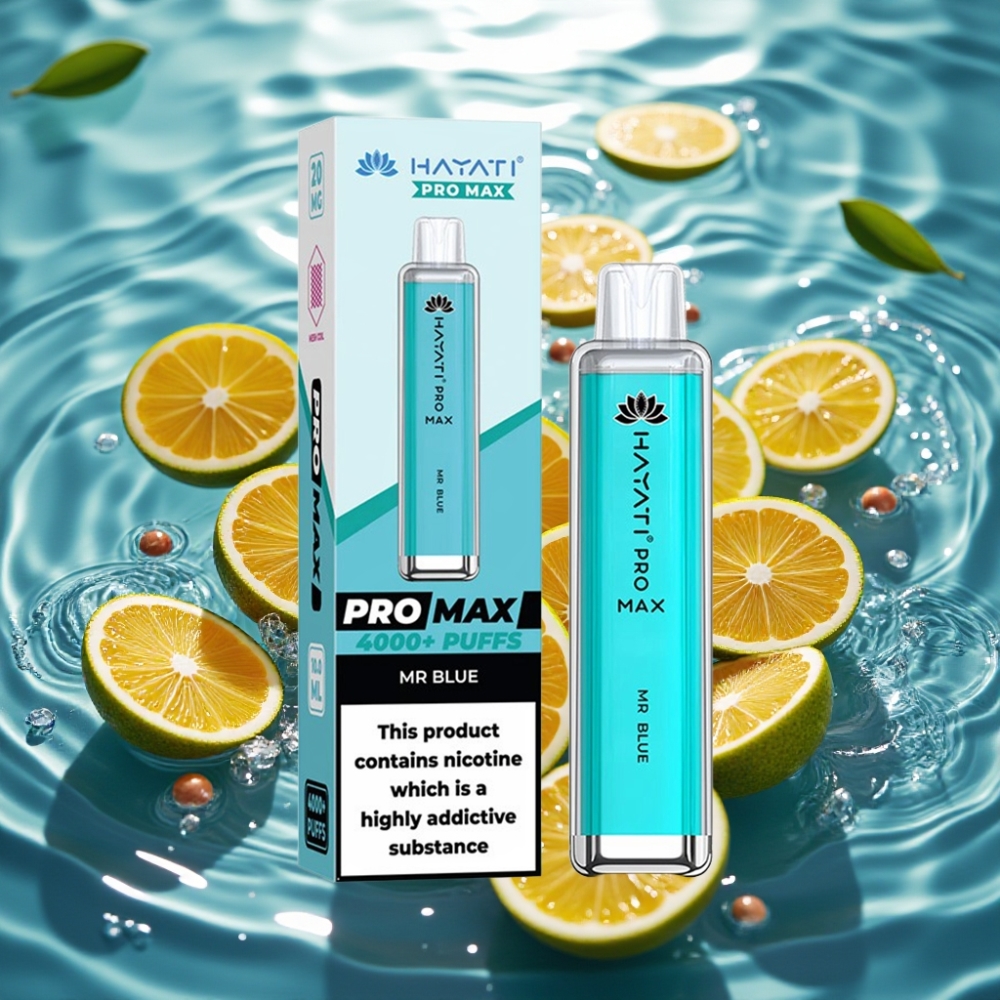 Hayati Pro Max 4000 Puffs Disposable Vape Recarregável Mr Blue Azul 2ml/10ml 1400mAh
