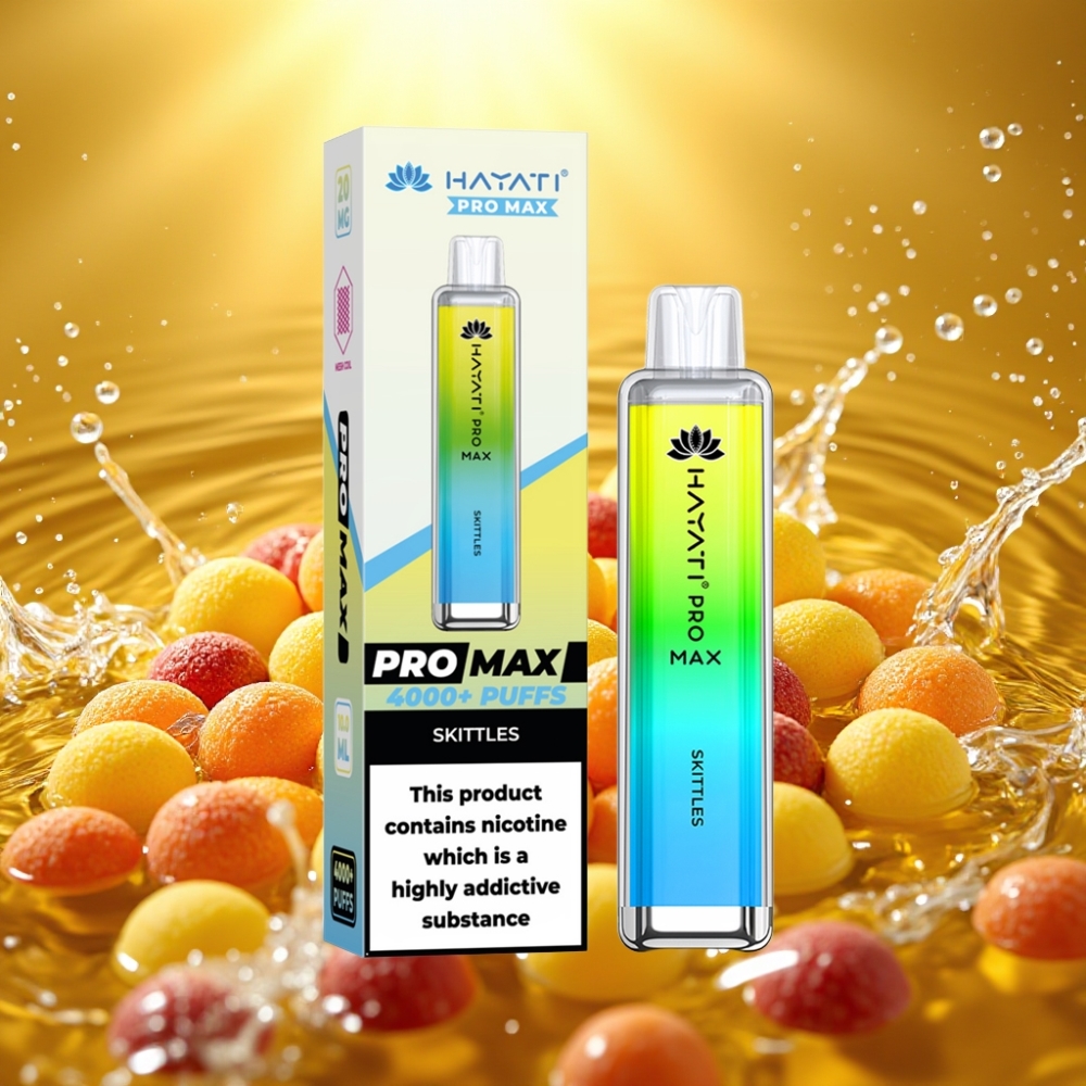 Hayati Pro Max 4000 Puffs Disposable Vape Skittles Recarregável LED Crystal 2ml/10ml 2% 5%