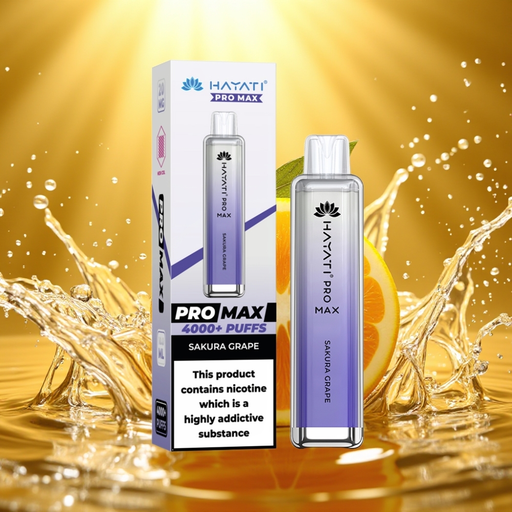 Hayati Pro Max 4000 Puffs Disposable Vape Uva Sakura Recarregável LED Crystal TPD