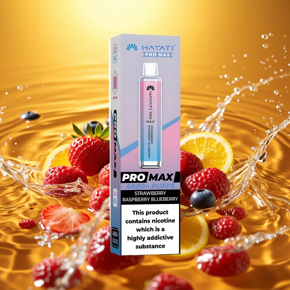 Hayati Pro Max 4000 Puffs LED Recarregável Morango Framboesa Mirtilo TPD