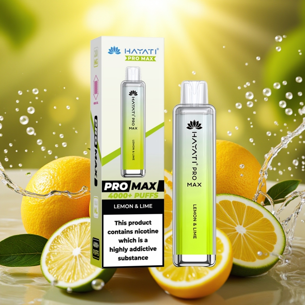Hayati Pro Max 4000 Puffs Recarregável LED 2ml/10ml Sabor Limão & Lima