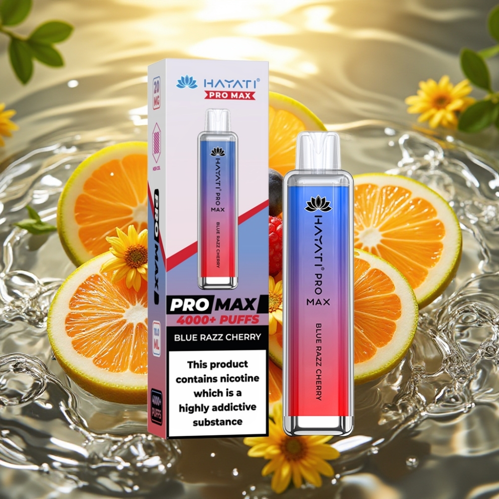 Hayati Pro Max 4000 Puffs Recarregável LED Crystal 2ml/10ml 1400mAh Azul Cereja Azeda