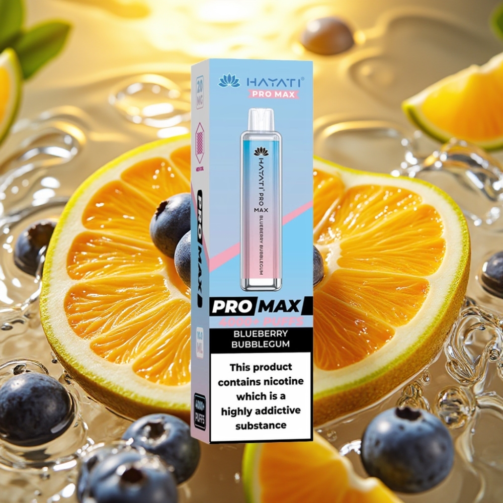 Hayati Pro Max 4000 Puffs Recarregável LED Crystal 2ml/10ml TPD Blueberry Chiclete