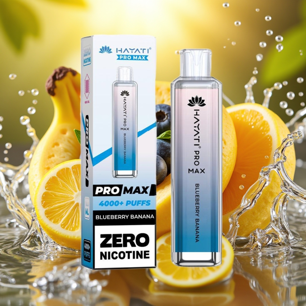 Hayati Pro Max 4000 Puffs Recarregável LED Crystal Mirtilo Banana