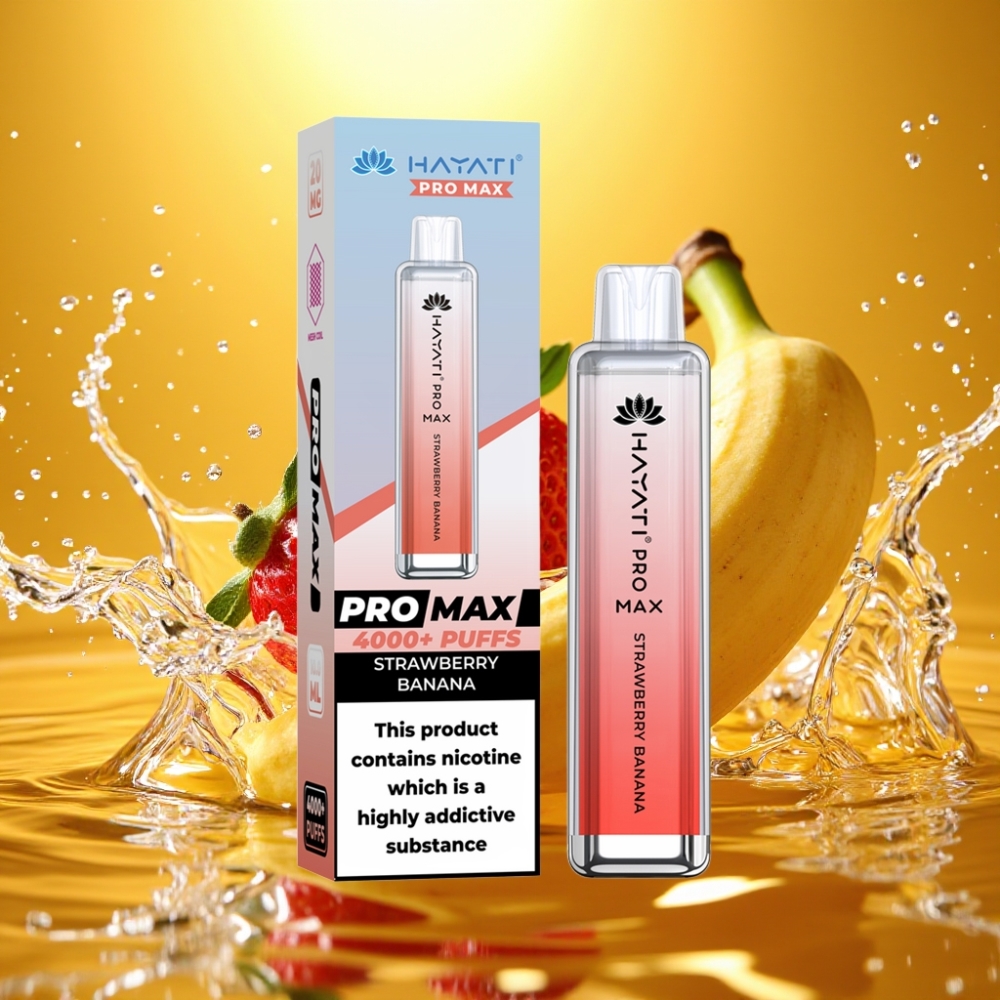 Hayati Pro Max 4000 Puffs Recarregável LED Crystal Morango Banana 2ml/10ml 2%/5% Nic