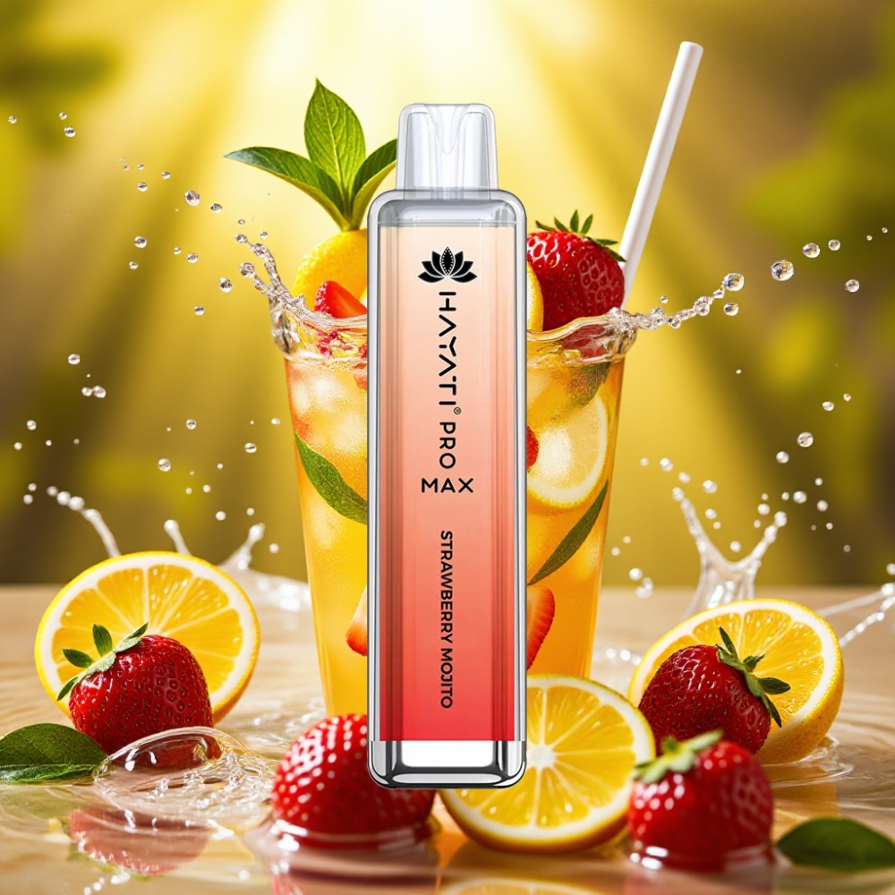 Hayati Pro Max 4000 Puffs Recarregável LED Crystal Sabor Morango Mojito