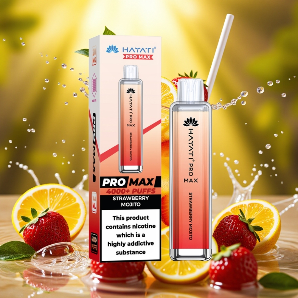 Hayati Pro Max 4000 Puffs Recarregável LED Crystal Sabor Morango Mojito