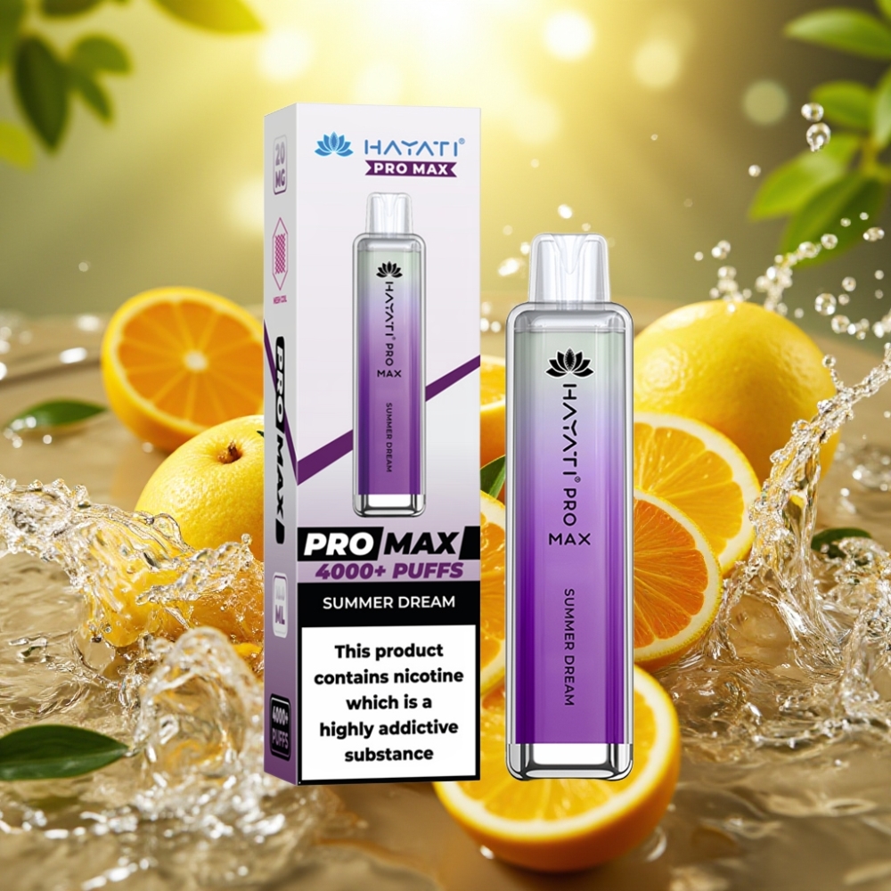 Hayati Pro Max 4000 Puffs Recarregável LED Crystal Sabor Sonho de Verão Disposable Vape