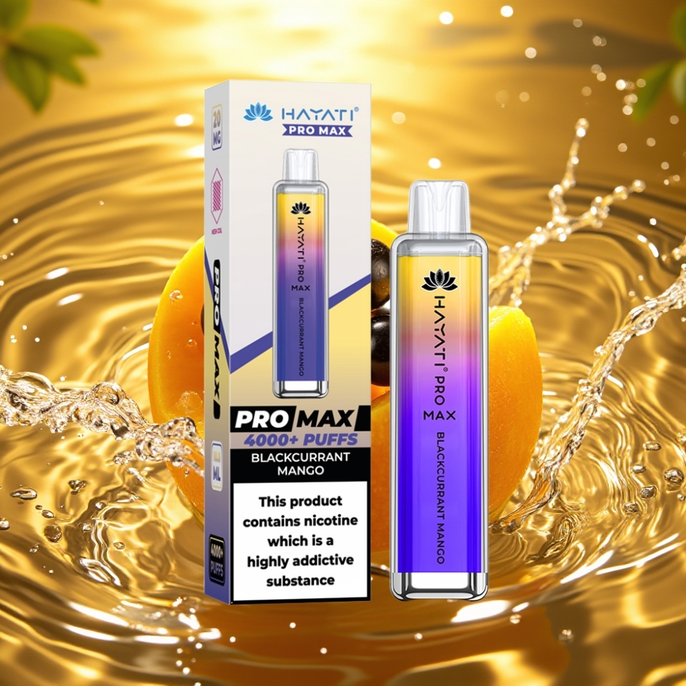 Hayati Pro Max 4000 Puffs Recarregável LED Crystal TPD 2ml/10ml Groselha Manga