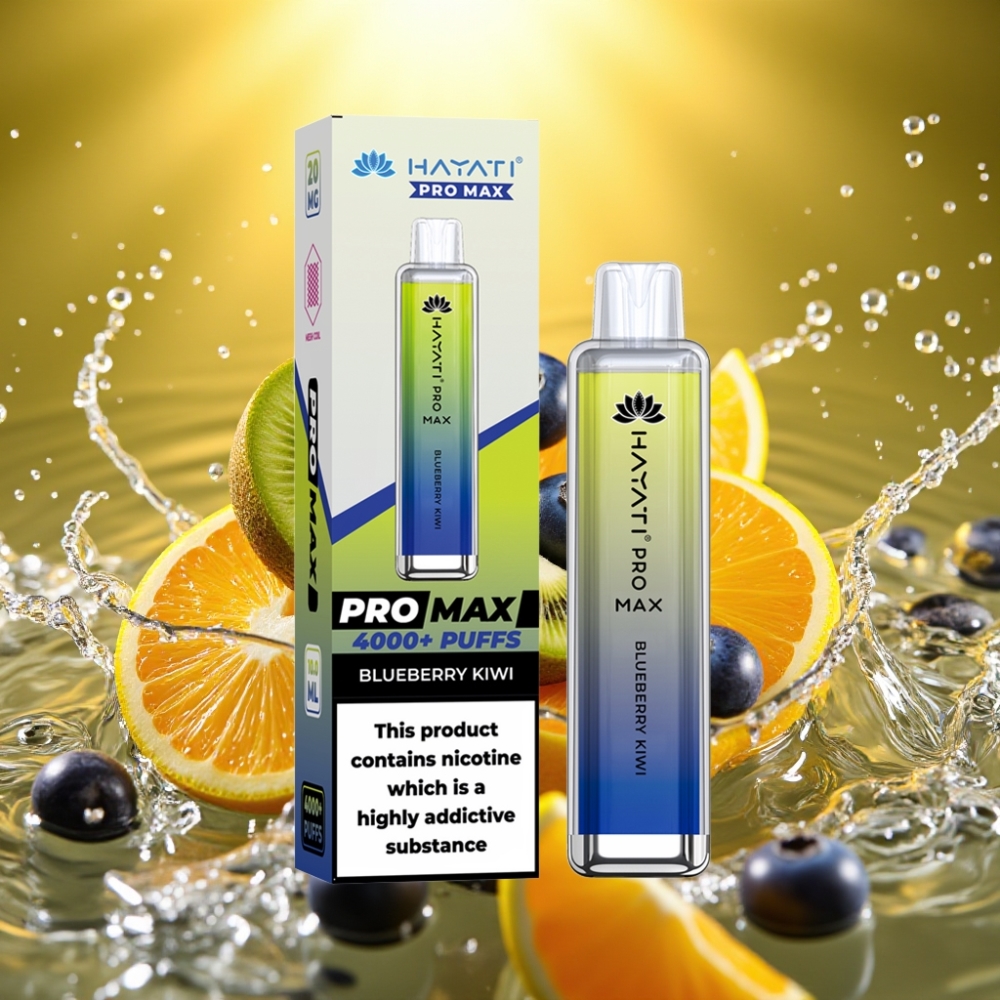 Hayati Pro Max 4000 Puffs Recarregável LED Crystal TPD Mirtilo-Kiwi