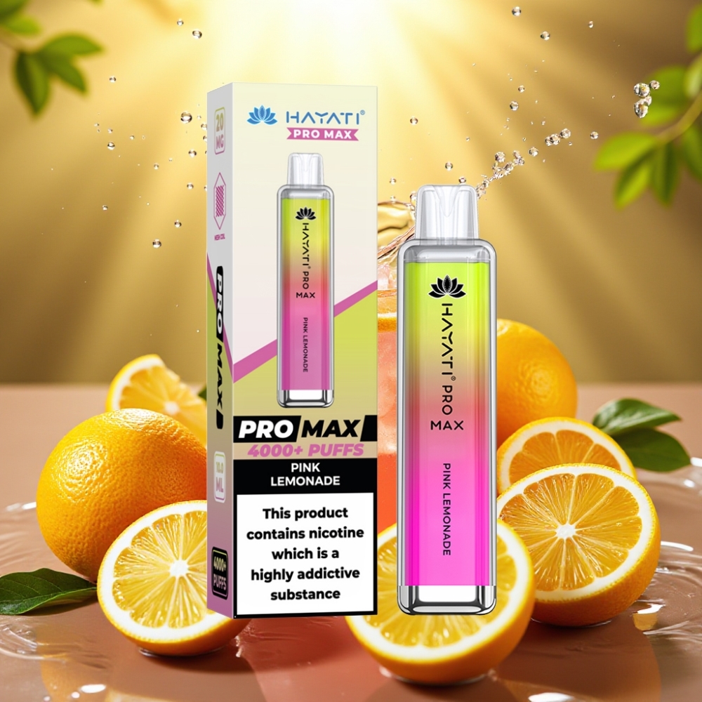 Hayati Pro Max 4000 Puffs Recarregável Limonada Rosa LED Dual Mesh TPD