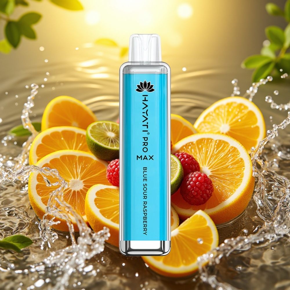 Hayati Pro Max 4000 Puffs Recarregável Resistência Dupla 1.1 Ohm LED TPD Framboesa Azul Azeda
