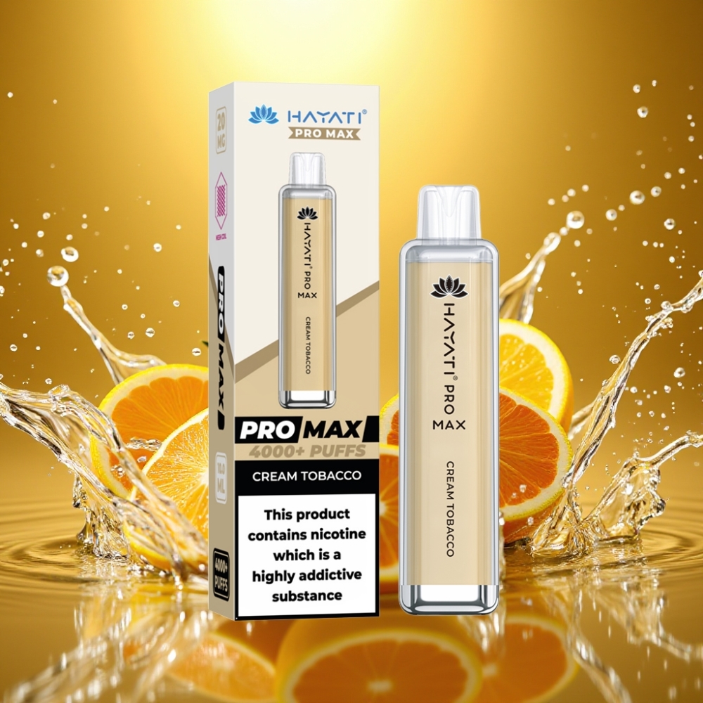 Hayati Pro Max 4000 Puffs Rechargeável 1400mAh LED Crystal Sabor Creme Tabaco