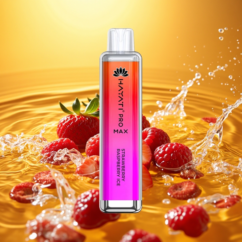Hayati Pro Max 4000 Puffs Rechargeável LED Crystal Morango Framboesa Gelo