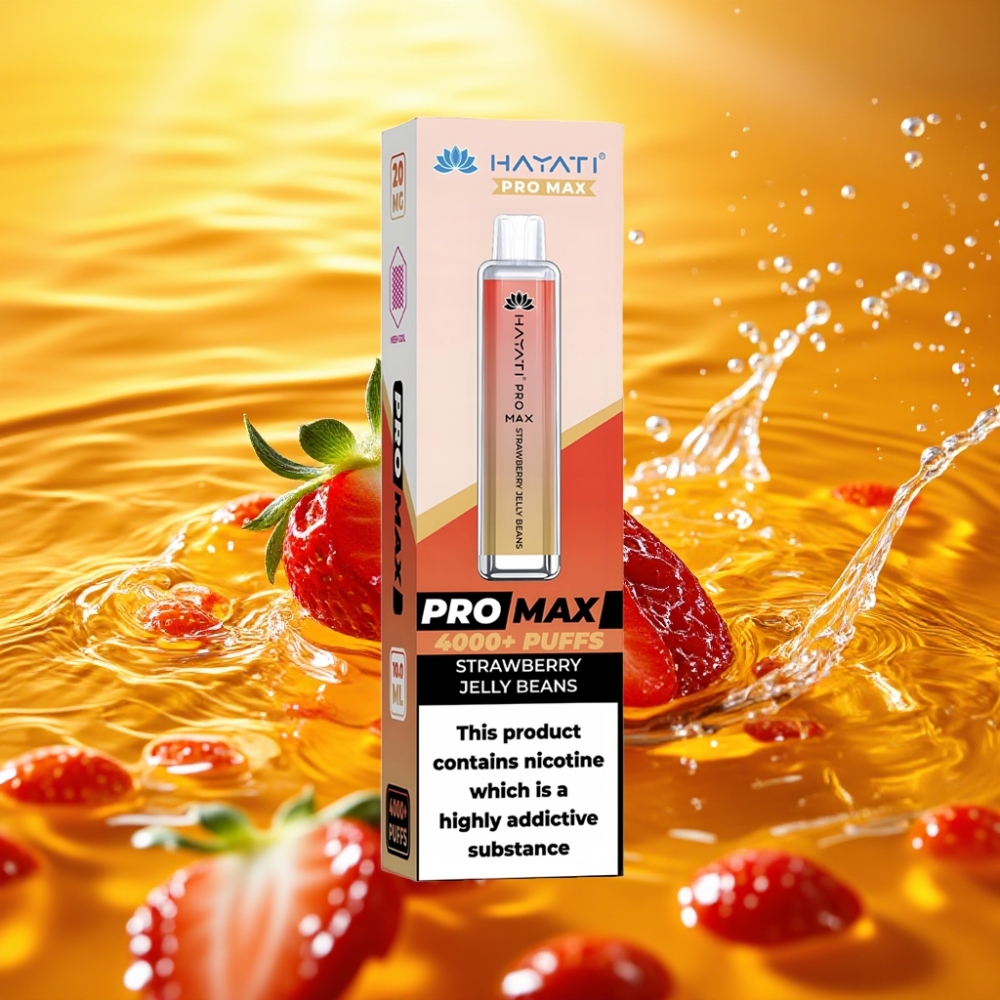 Hayati Pro Max 4000 Puffs Rechargeável TPD Crystal Morango Jelly Beans Dual Coil 1.1 Ohm