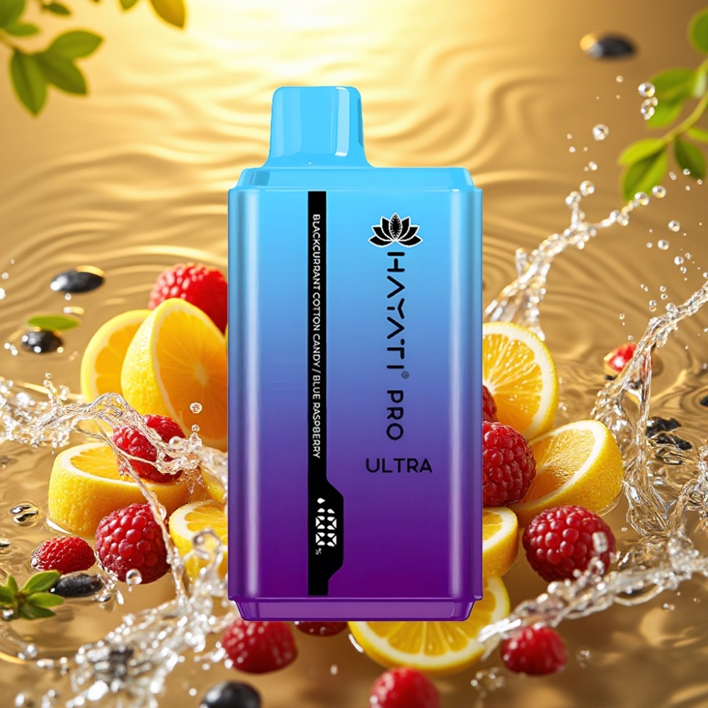 Hayati Pro Ultra 15000 Puffs 850mAh 24ml 2% Groselha Algodão Doce Framboesa Azul