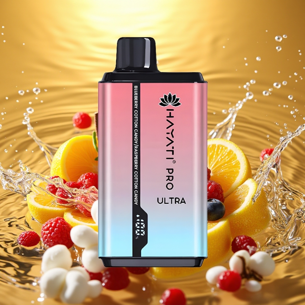 Hayati Pro Ultra 15000 Puffs 850mAh 2×12ml 2% 49 Sabores Mirtilho Algodão Doce Framboesa Algodão Doce