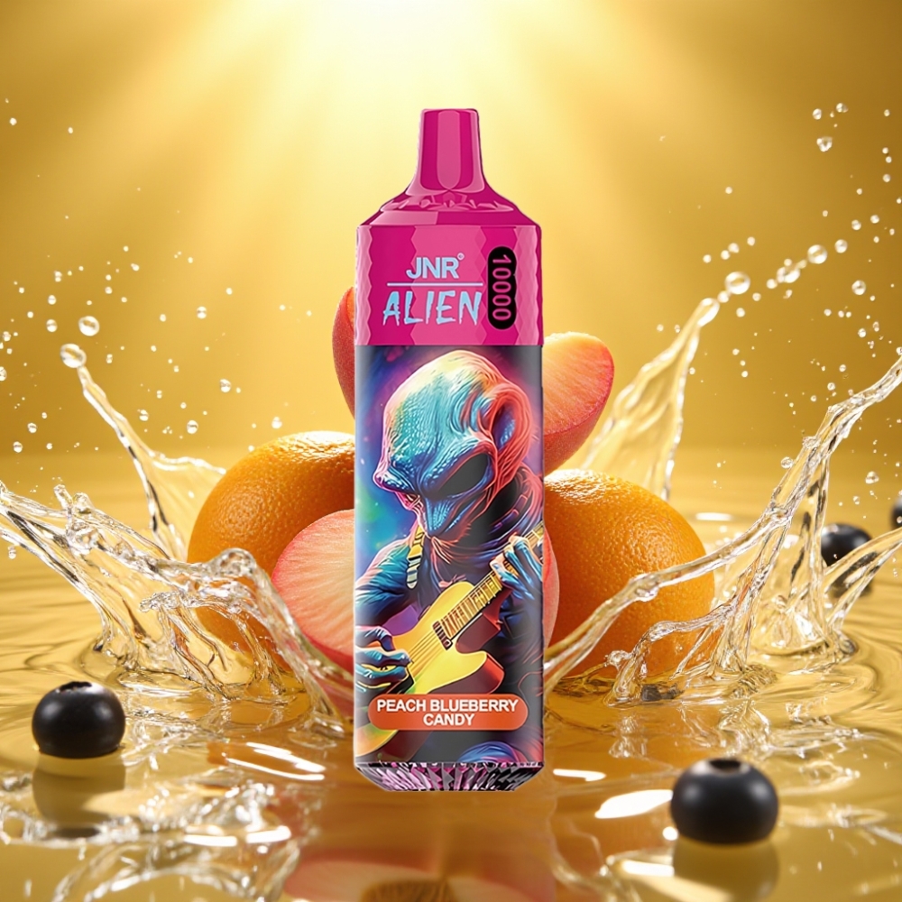 JNR Alien 10000 Puffs 850mAh Tipo-C Luz RGB Sabor Pêssego Mirtilo Doce