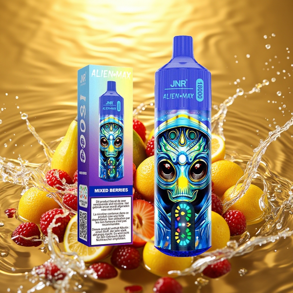 JNR Alien Max 18000 Puffs Display LED Duplo Mesh 28ml Frutas Vermelhas