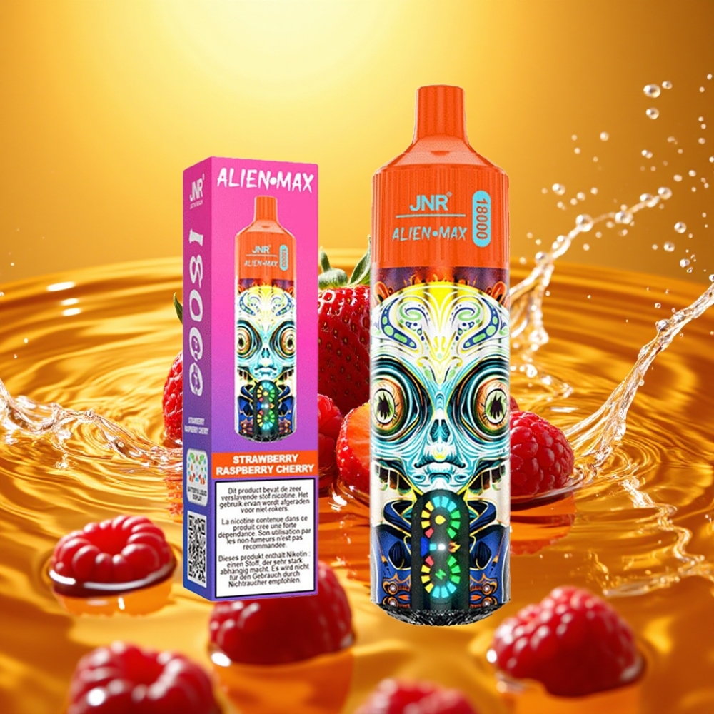 JNR Alien Max 18000 Puffs LED Dual Mesh 28ml Morango Framboesa Cereja
