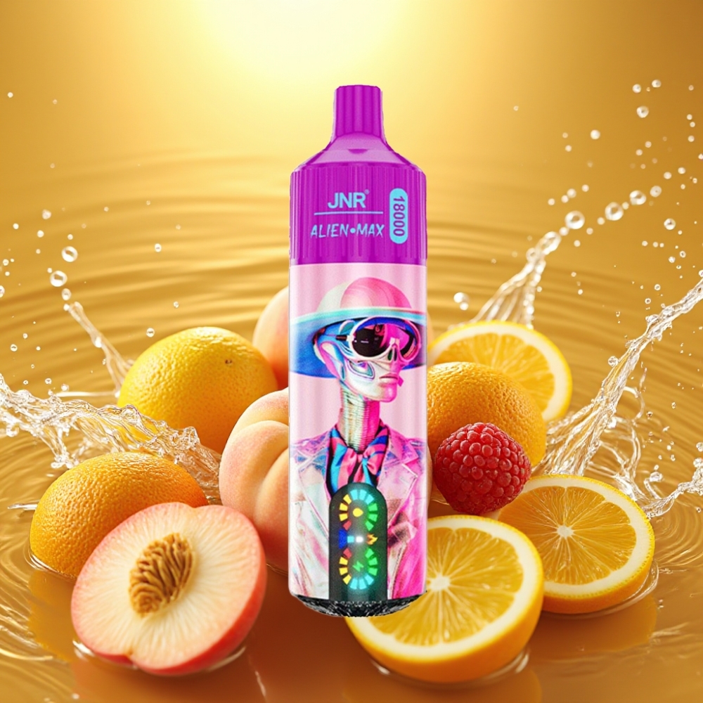 JNR Alien Max 18000 Puffs LED Dual Mesh 28ml Pêssego Branco Razz