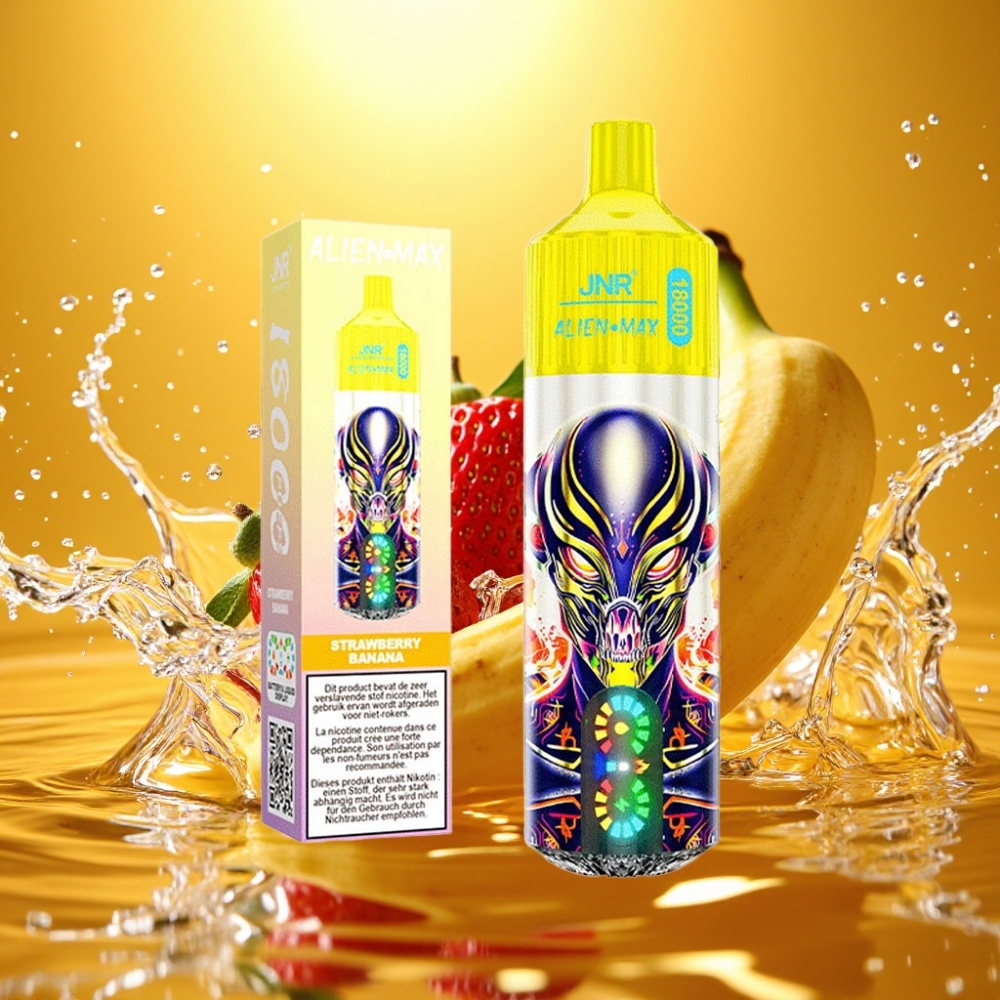 JNR Alien Max 18000 Puffs LED Dual Mesh Morango Banana 28ml Tipo-C 850mAh
