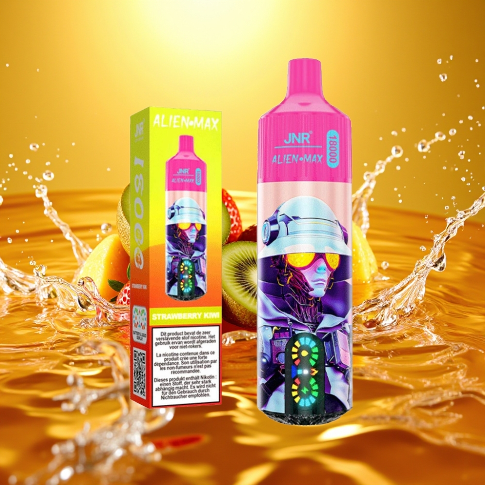 JNR Alien Max 18000 Puffs distributor Portugal LED Dual Mesh Tipo-C Morango Kiwi