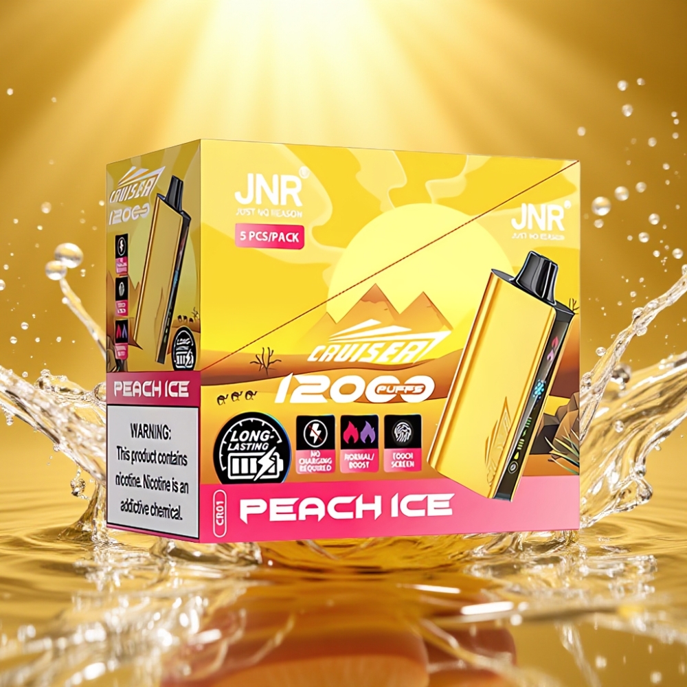 JNR Cruiser 12000 Puffs Sem Recarga Vape Pêssego Gelo Tela Animação Toque Digital Duplo Modo