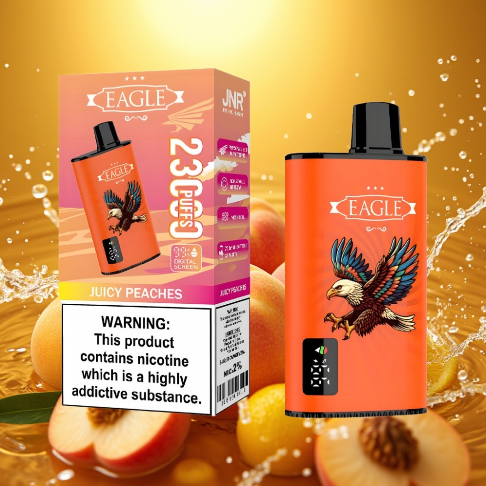 JNR EAGLE Smart 23000 Puffs Disposable Vape Pêssegos Suculentos Tela Digital Bobina Mesh 1.0ohm Fluxo de Ar Ajustável Bateria 750mAh