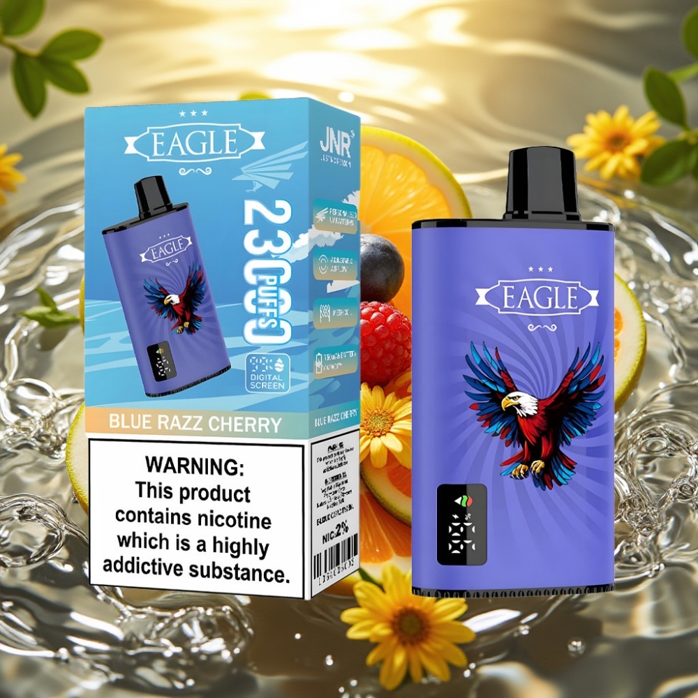 JNR EAGLE Smart 23000 Puffs Disposable Vape Tela Digital 1.0ohm Fluxo de Ar Ajustável Blue Razz Cereja