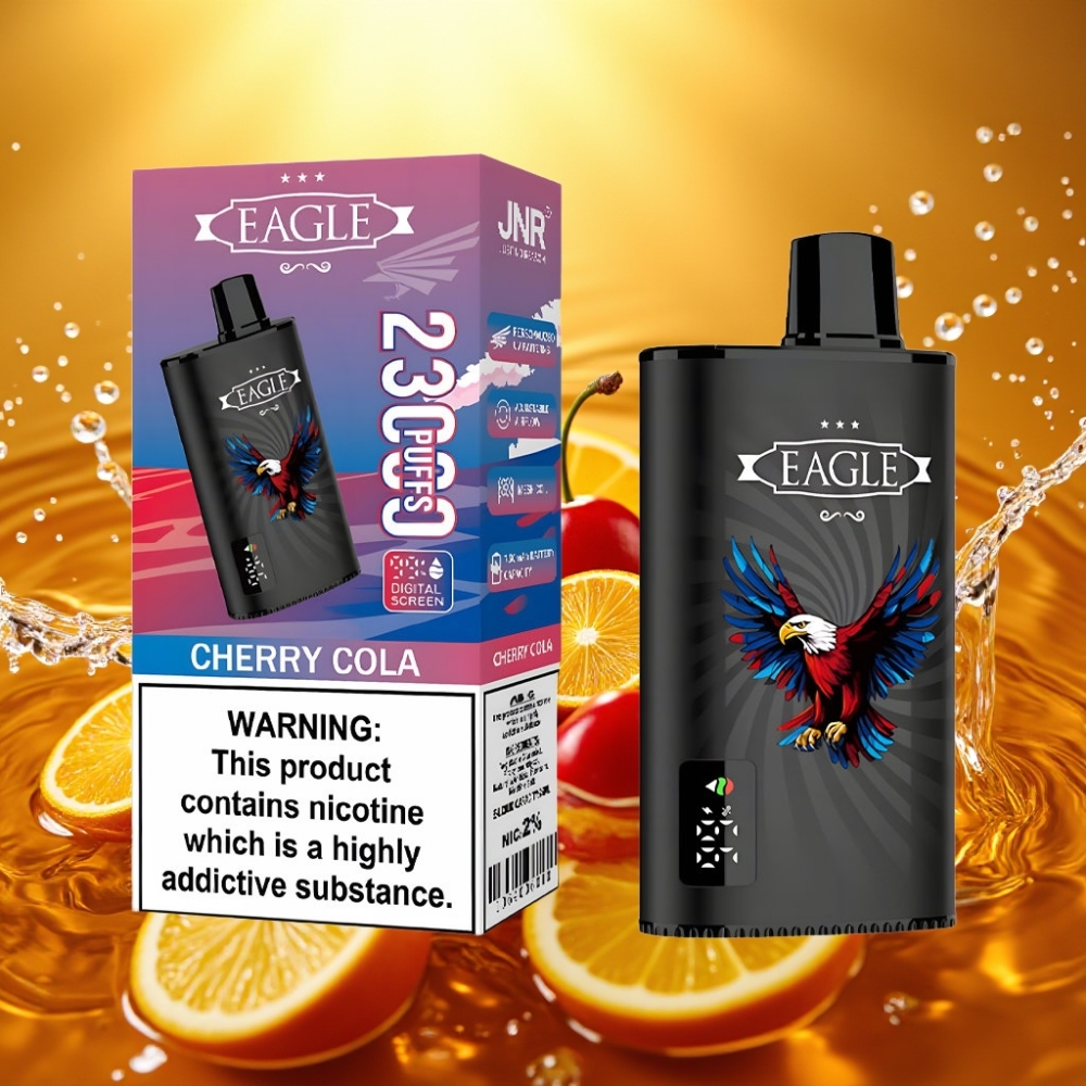 JNR EAGLE Smart 23000 Puffs Disposable Vape Tela Digital Bobina Mesh 1.0ohm Fluxo de Ar Ajustável Cereja-Cola