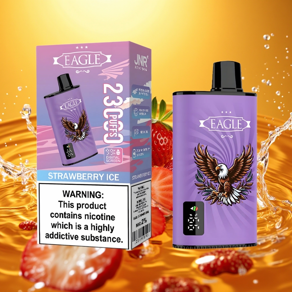 JNR EAGLE Smart 23000 Puffs Tela Digital 1.0ohm Mesh Fluxo Ajustável 750mAh Tipo-C 25ml Morango Gelado