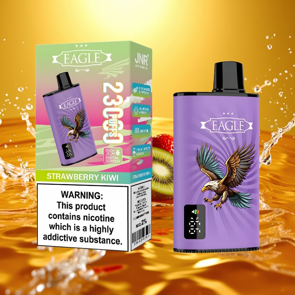 JNR EAGLE Smart 23000 Puffs Tela Digital 1.0ohm Mesh Fluxo Ajustável 750mAh Tipo-C 25ml Morango Kiwi